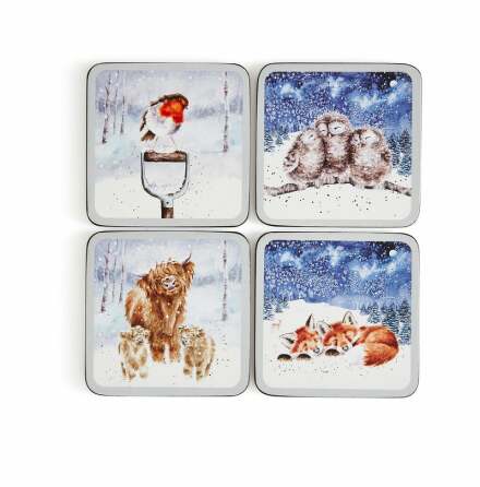 Wrendale Design Glasunderlgg Winter Skies 4-pack 10.5 x 10.5cm