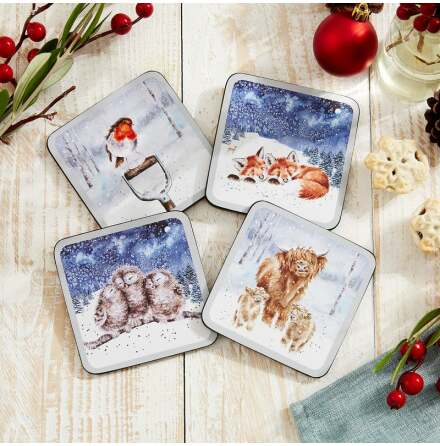 Wrendale Design Glasunderlgg Winter Skies 4-pack 10.5 x 10.5cm