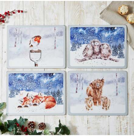 Wrendale Design Bordsunderlgg Winter Skies 4-pack  40.1 x 29.8cm