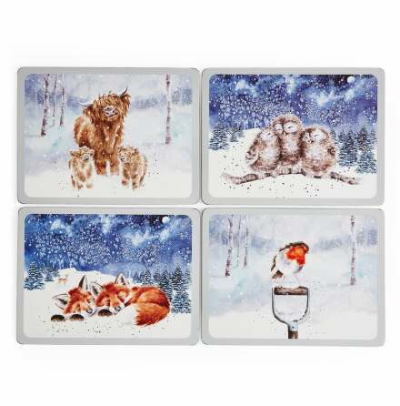 Wrendale Design Bordsunderlgg Winter Skies 4-pack 30.5 x 23cm