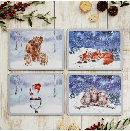 Wrendale Design Bordsunderlgg Winter Skies 4-pack 30.5 x 23cm