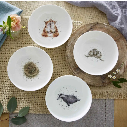 Wrendale Designs Set om 4 sklar 15cm (Badger, Hedgehog, Fox, Owl)